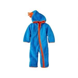 GIGGLE BABY Boy Plush Sherpa Cozy Fleece Blue Orange Coverall Hooded 6-12m
